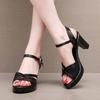 8cm Small Size 32-43 Comfortable Block High Heels Sandals Soft Leather Shoes 2025 Summer Platform Sandals Black for Office Model