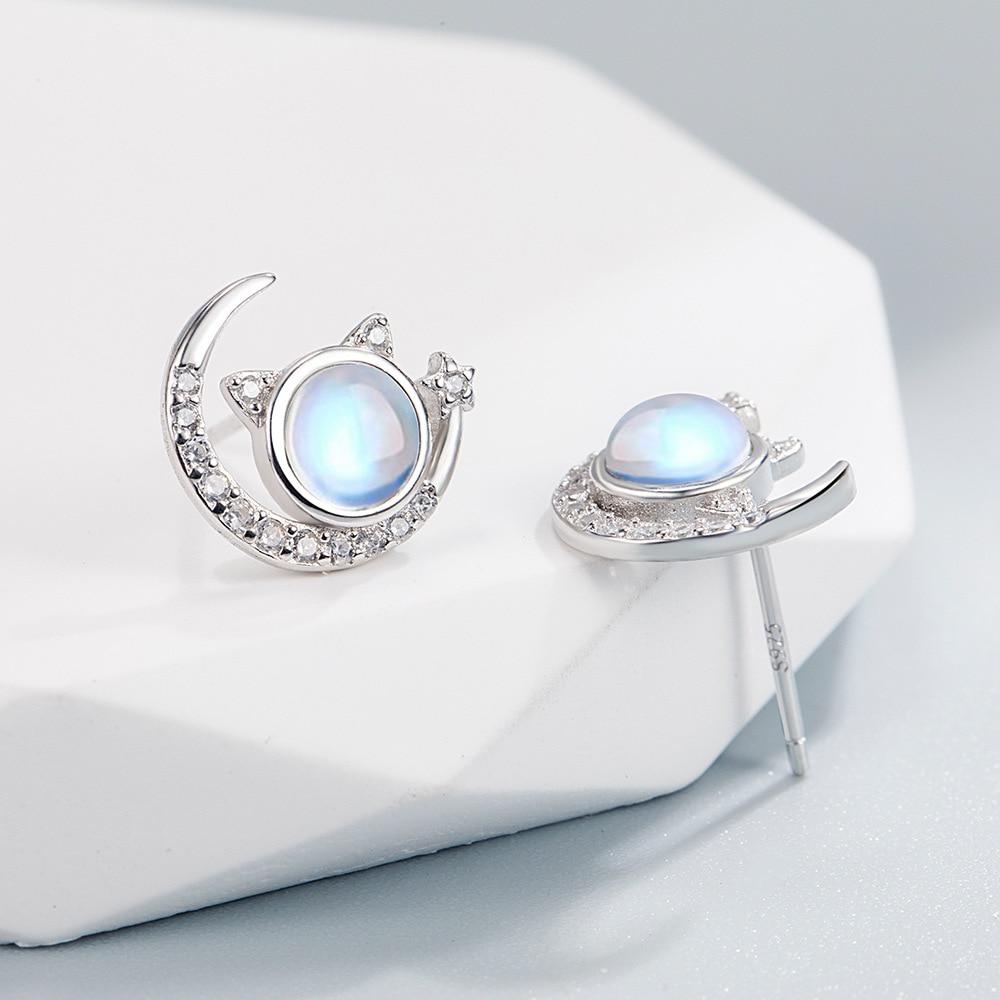 Women's Silver Jewelry Set Cat Earrings with Necklace 925 Sterling Silver Cute Kitty Birthday Valentine's Gift