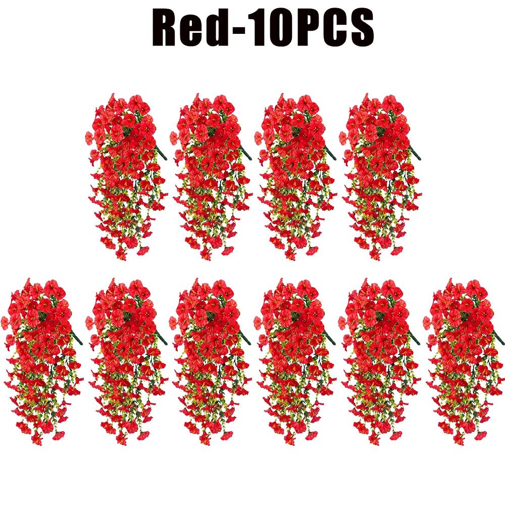 Artificial Faux Plants Flowers Fake Silk Fuchsia UV Resistant Realistic Morning Glory for Hanging Planter Porch Patio Decor