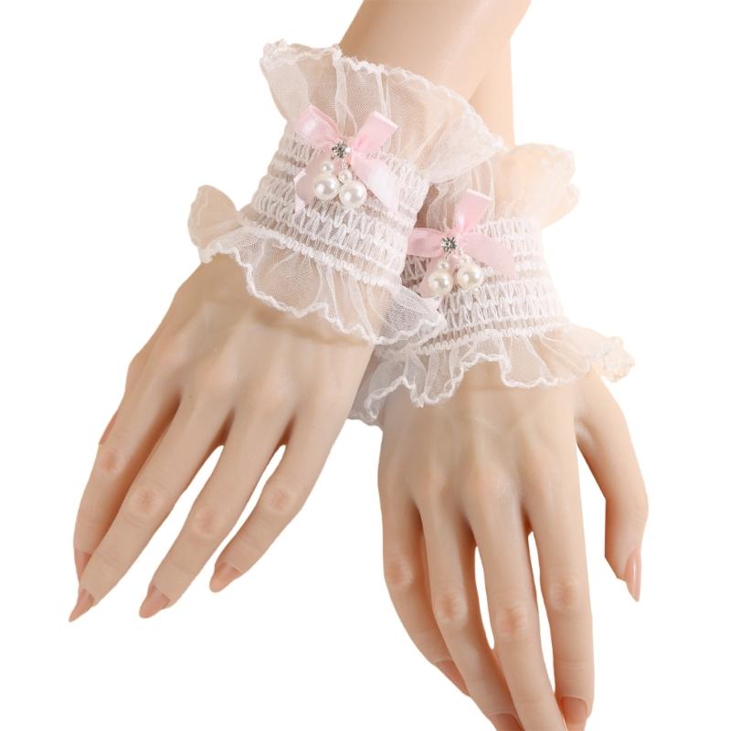 

Breathable Lace Trimmed Wrist Accessories Comfortable Wear Delicate Elastic Style Arm Decoration Wedding Party рожевий/червоний