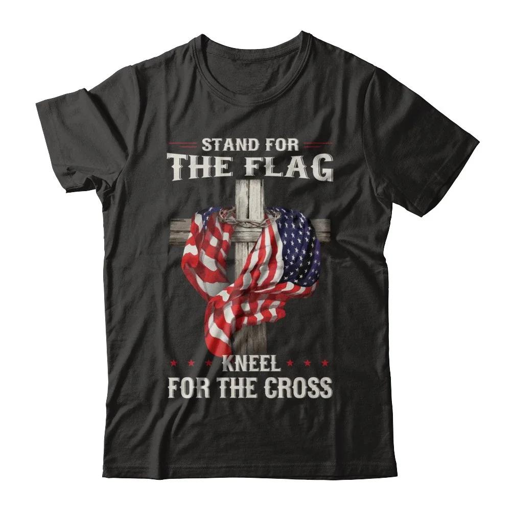 

Stand for The Flag Kneel for The Cross. America Flag Cross Patriotic T Shirt. New 100% Cotton Short Sleeve O-Neck Casual T-sh... S разноцветный