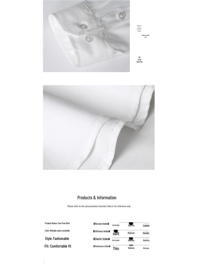 Men's Solid Color Iron-Free Stretch Korean Style Slim Fit Long Sleeve Business Casual Shirt - White