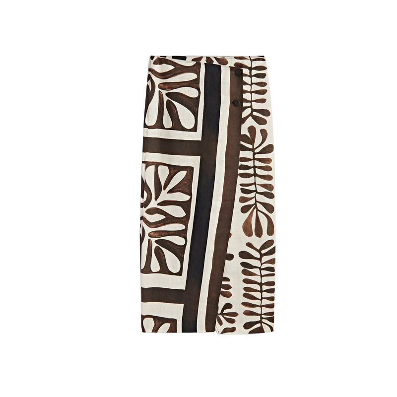 

MD Spring New Holiday Bohemia Vintage Leaves Print High Waist Stomach Blanket Skirt 5216823 Printed L