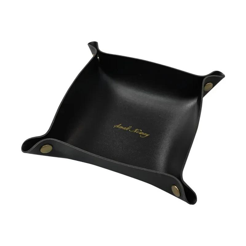 Desktop Storage Tray Leather Key Plate Home Decoration Dice Tray Key Wallet Coins PU Leather Folding Storage Box Wholesale