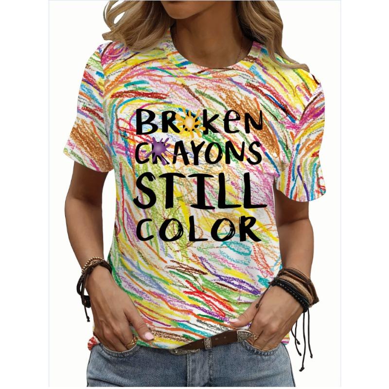 

Summer Fashion Hand-painted Color Striped Printed Short Sleeved Women s T-shirts S