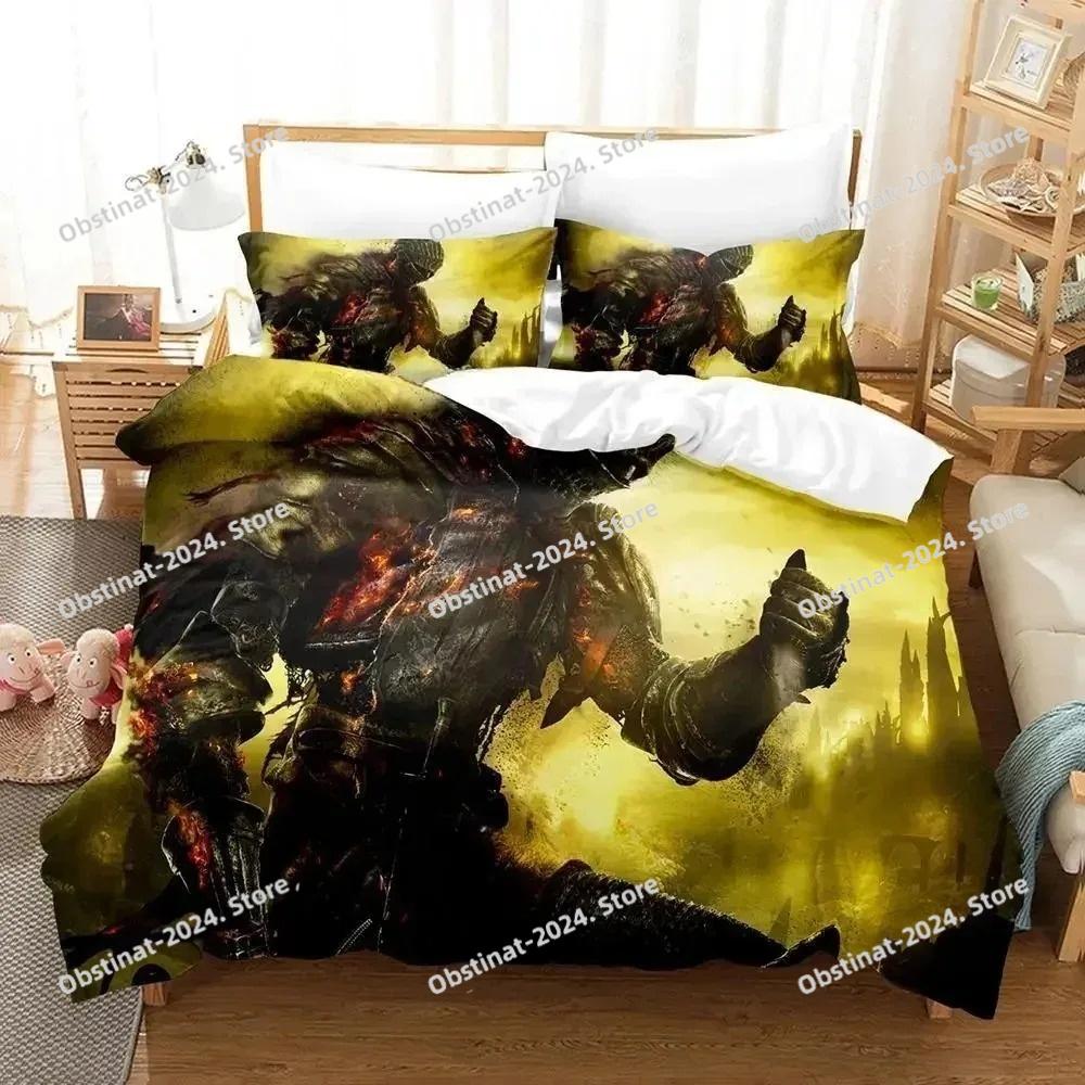 Dark Souls 3 Yatak Örtüsü Seti Tek Çift Tam Kraliçe King Boy Yatak Seti Yetişkin Çocuk Yatak Odası Nevresim Takımları 3D Baskı Anime Çarşaf Seti
