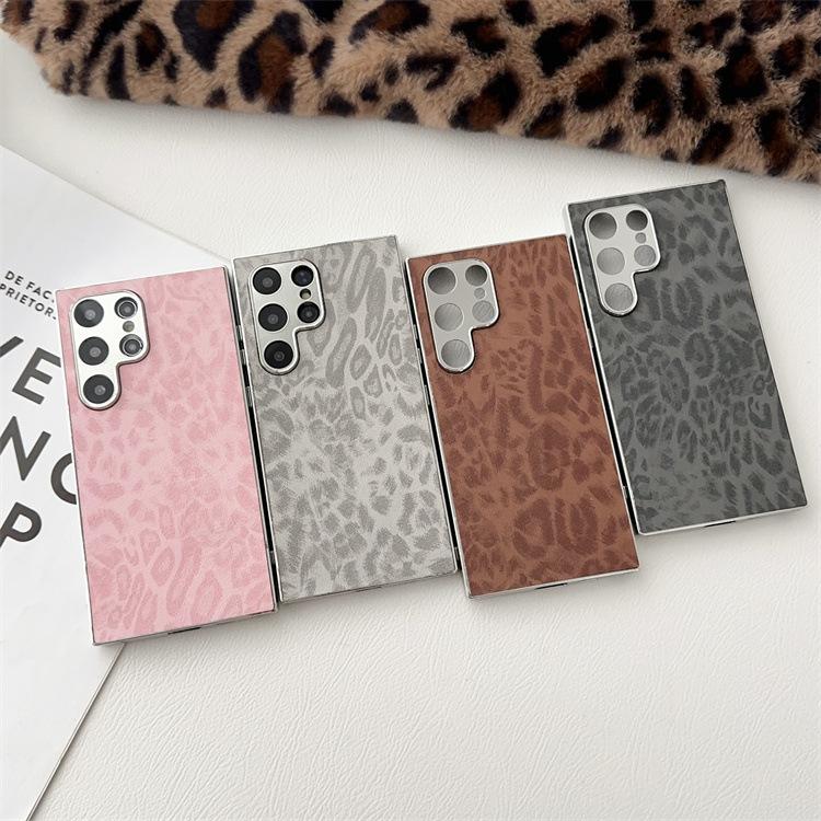 Applicable To Samsung S25 Mobile Phone Case Electroplated Leopard Print S24Ultra Leather Pattern All-inclusive Anti-drop Back Cover Prot