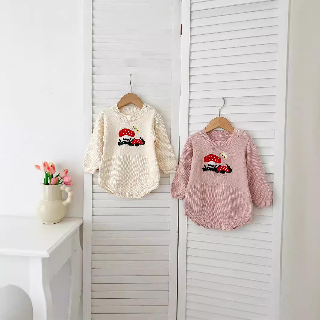 

Spring & Autumn Mushroom Embroidered Knitted Wool Romper for Baby Girls 80 cm белый