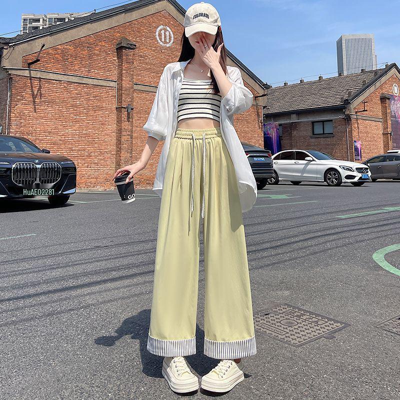 Striped Wide-Leg High-Waisted Ice Silk Summer Pants for Women 3XL [For 161-180 lbs]