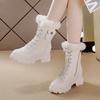 Fashion 7cm Genuine Leather Synthetic Cushioned Platform Wedge Winter Plush Spring Women Spring Durable Ankle Boots Autumn Shoes