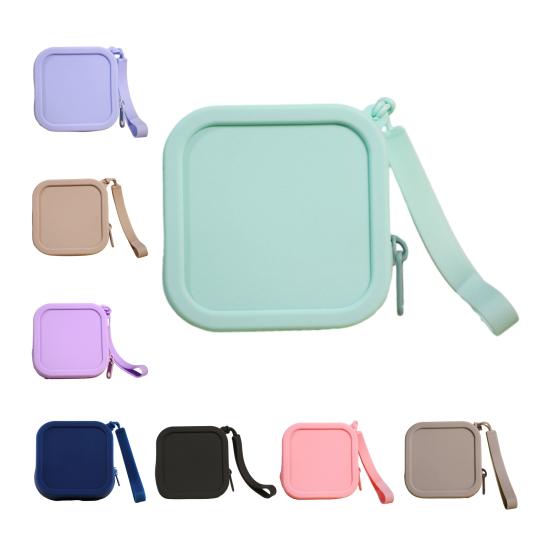 Small Silicone Coin Purse Pouch with Zipper And Wrist Strap, Square Shockproof Fashionable Accessory for Backpacks Storage Bag, Lightweight