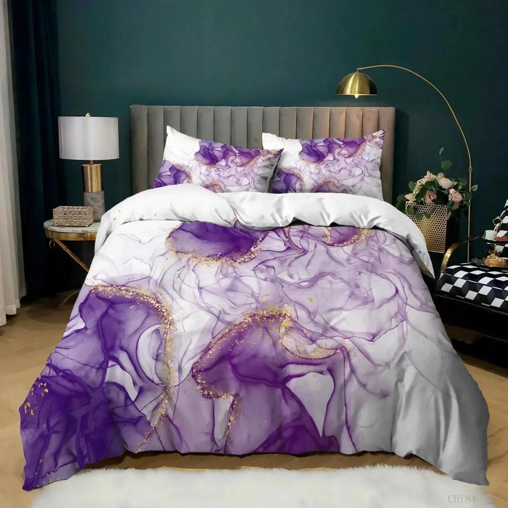 Golden Marble Pink Comfortable Duvet Quilt Cover Pillowcase Bedding Set Children Bedroom Decoration Home Textile