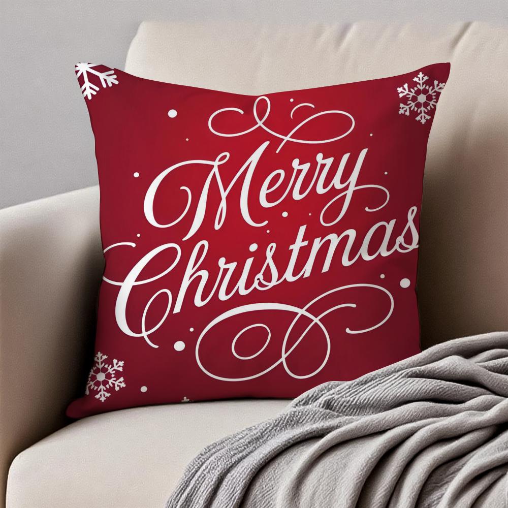 Happy Red Festive Cozy Art Merry Christmas Cushion Cover Pillowcase Anti-Dustmite Invisible Zipper Short Plush Sofa Cushion