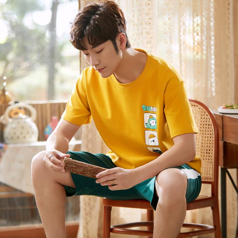 Set de pijamale de vară pentru bărbați din bumbac cu desene animate – cămașă cu mânecă scurtă și pantaloni scurți (2025)