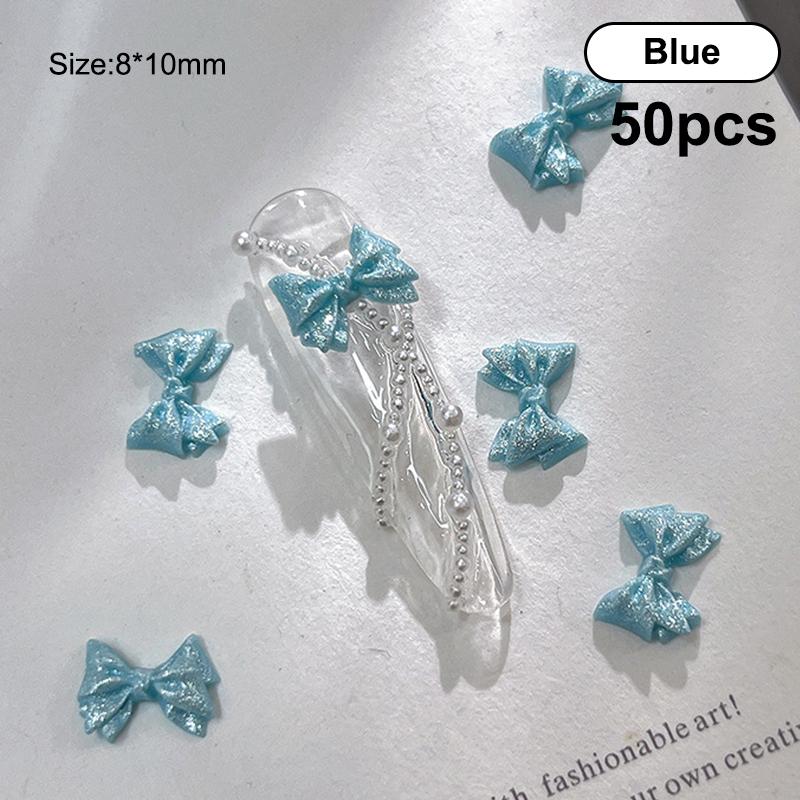 50Pcs Pearlescent 3D Nail Art Bow Charm For Nails Decoration Design Kawaii Manicure Accessories Bow-Knot Diy Craft Supplies