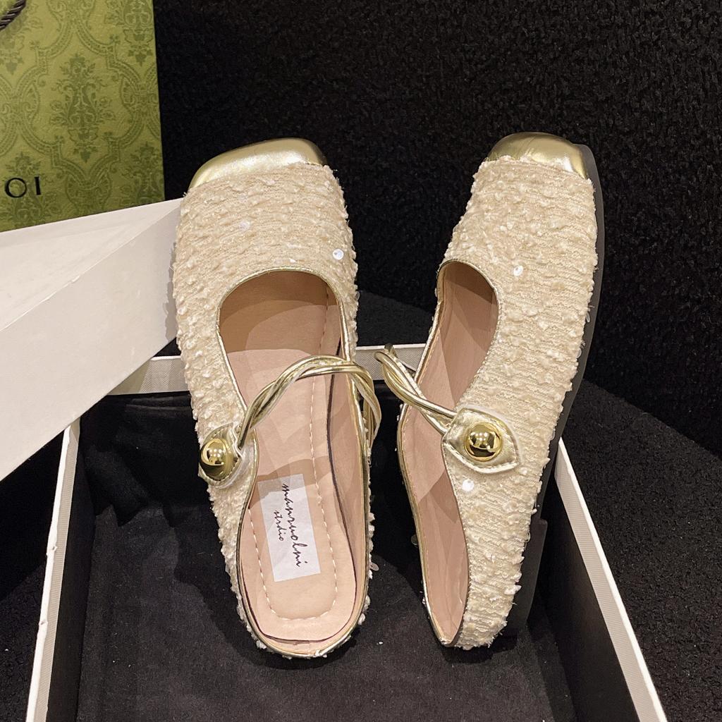 Sequined Bag Head Slippers Women's Outer Wear Spring New Flat Bottom Half Drag Light and Comfortable Slippers