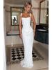 Women's Spring Slim Fishbone Strappy Long Dress - Solid Color Hip-Hugging Design
