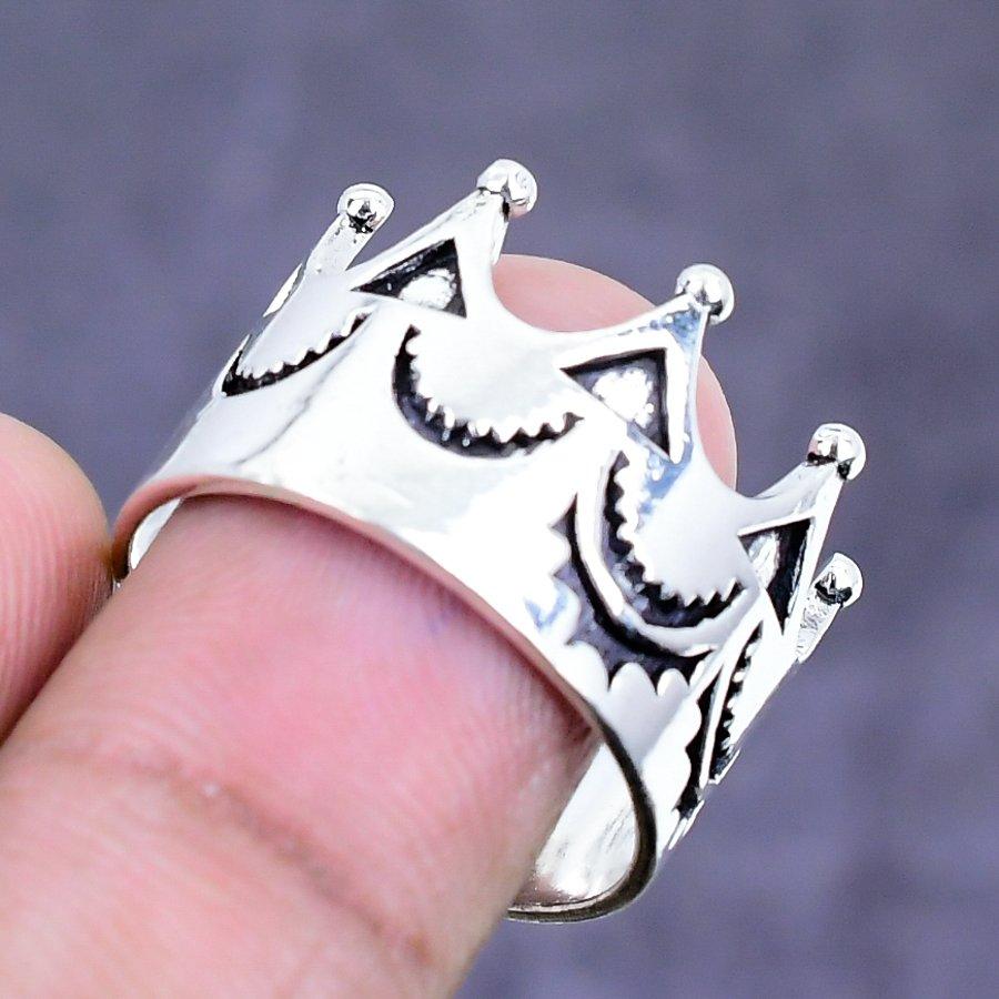 Natural Crown Look Gemstone 925 Sterling Silver Jewelry Ring Size 7.5 ETC-14460
