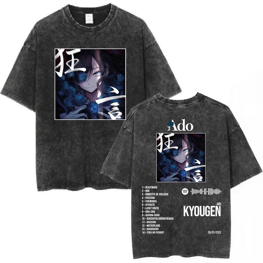 Ado Red Rose 2025 World Tour Hibana Vintage Washed T Shirts Men Women Fashion Harajuku T-shirt High Quality 100% Cotton T-shirts