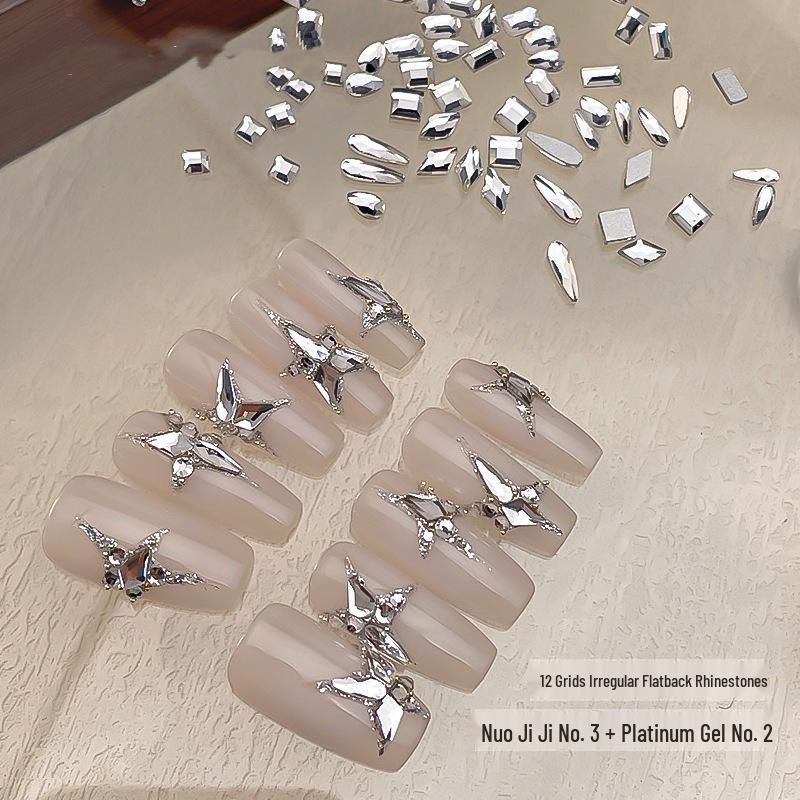 Mixed Irregular Flatback Nail Art Box: Super Shiny Snowflake Rhinestones & Mini Zircon Stars