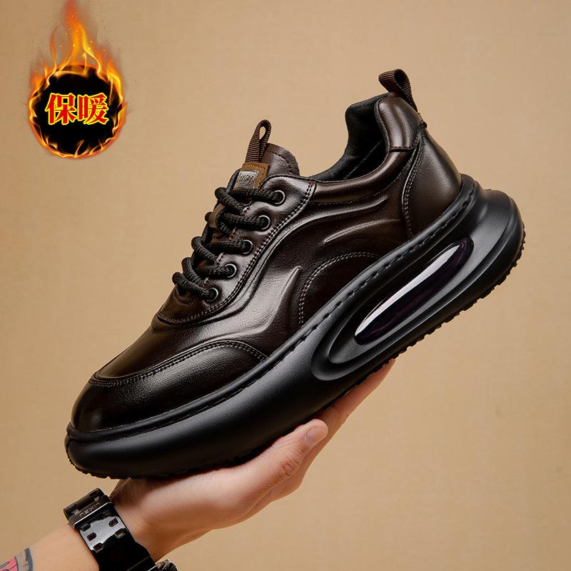 

European station men s shoes cowhide men s leather shoes men s thick-soled heightening air cushion casual shoes spring and autumn new versatile an 44