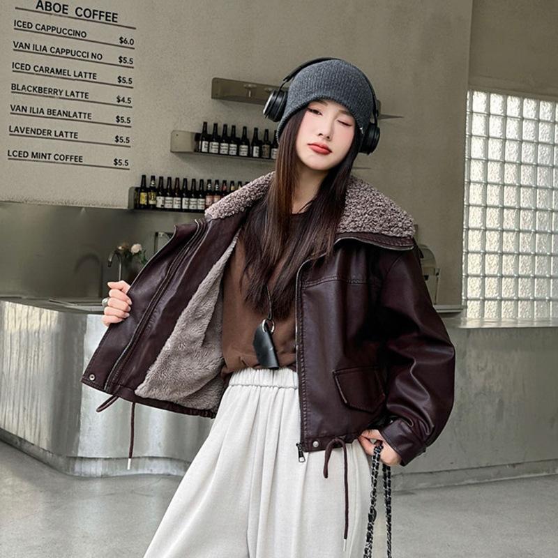 

Зимняя женская куртка-пальто больших размеров с пуговицами из искусственной кожи, свободный воротник, байкерская куртка XL