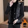 Men's Winter 2025 Faux Leather & Golden Mink Velvet Fur-Integrated Thick Gilet Jacket