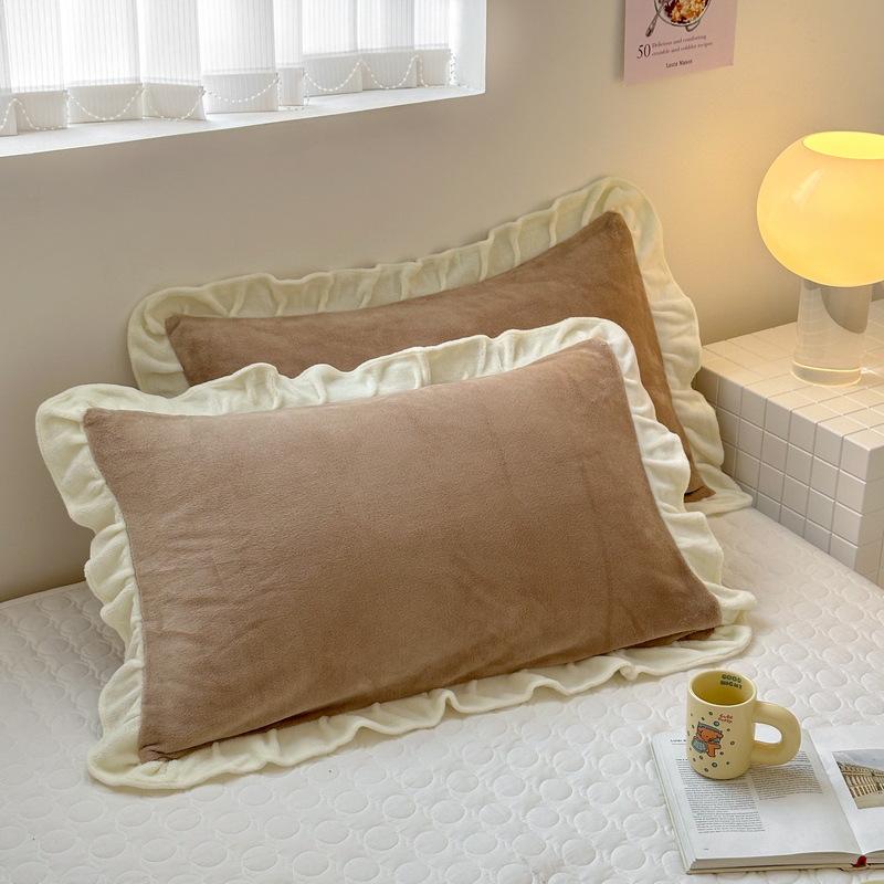 

Зимние толстые наволочки из молочного бархата и кораллового флиса с оборкой - однотонные Pillowcase Pair: 48*74cm each