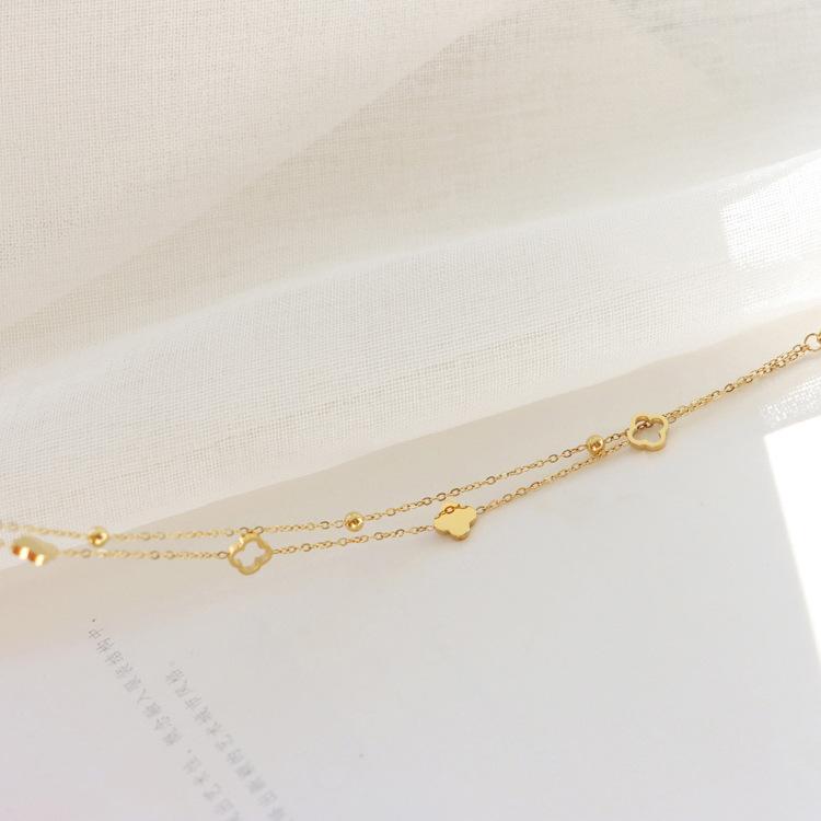Double-layer Four-leaf Clover Titanium Steel Bracelet for Women Fashionable Versatile Exquisite High-end Jewelry Colorfast