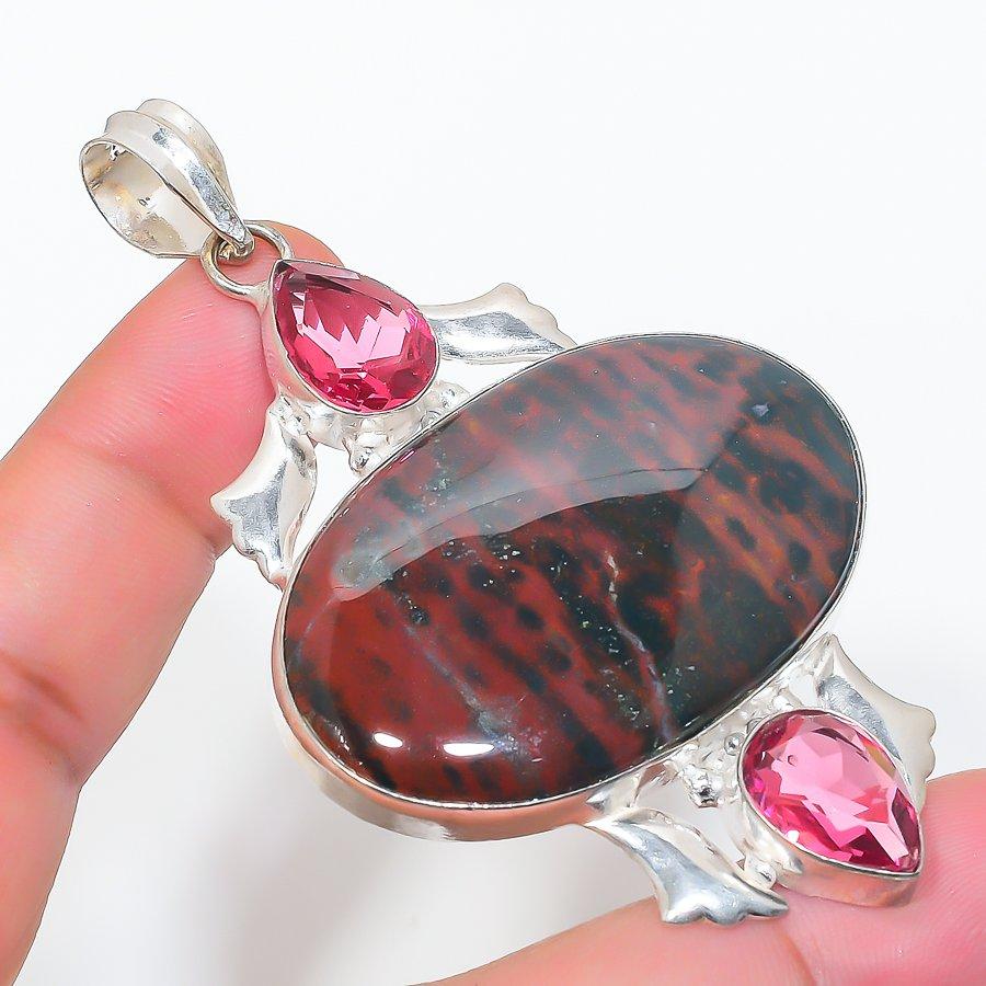 

Подвеска из натурального кровавика, рубиллита из стерлингового серебра 925 пробы 3,15 дюйма l9T92