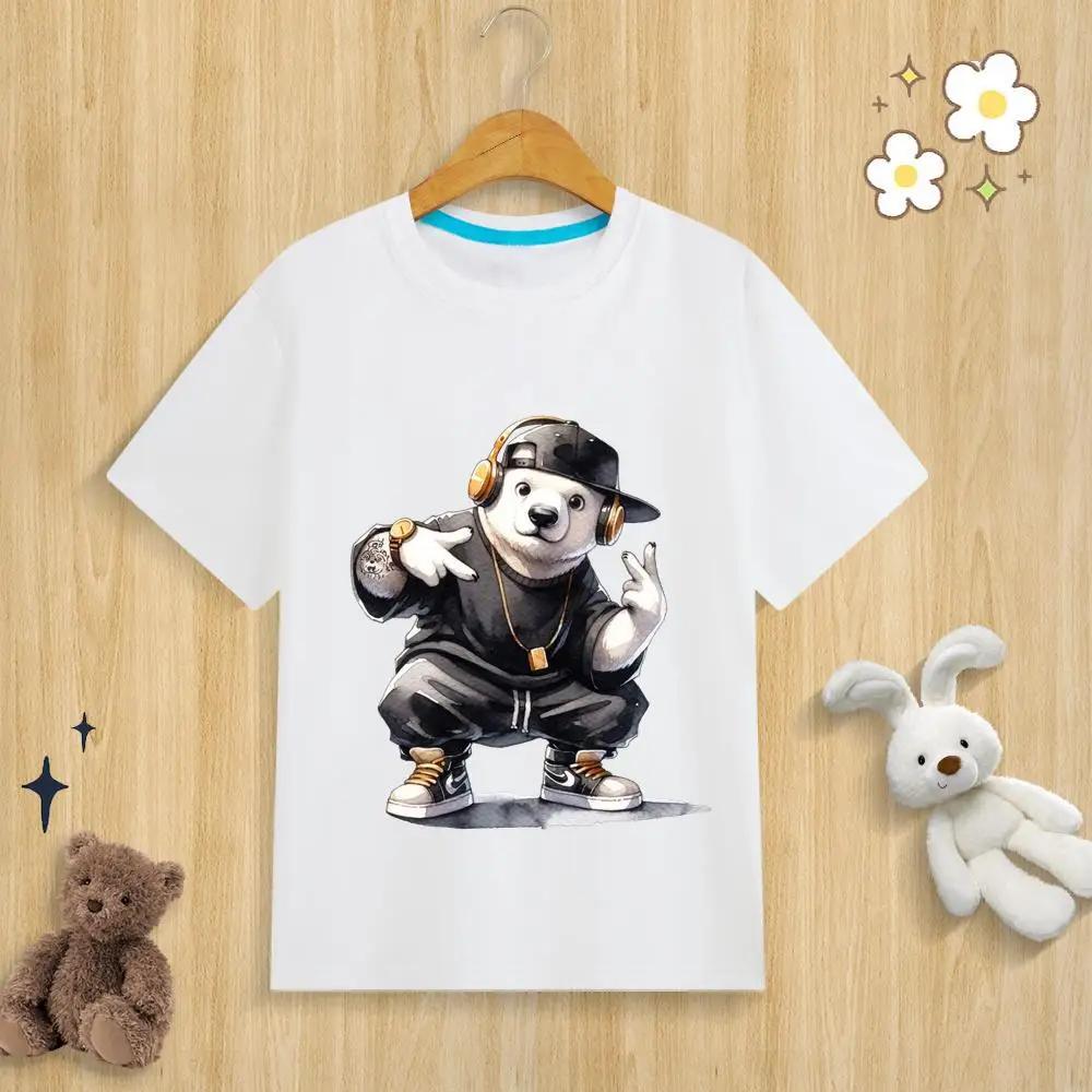 Unisex Kids Pure Modal TShirt I Love HipHop Humorous Animal Print Polyester Fiber Fun Summer Top for Boys And Girls