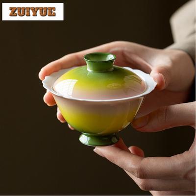 100ml Gradient Color Flower Mouth Gaiwan Luxury Tea Tureen Household Tea Bowl With Lid Kit Tea Making Cover Bowl Tableware Gift