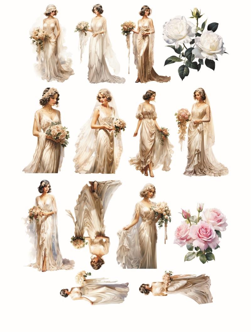 

European retro white wedding dress beauty with flowers Stickers Girl Scrapbooking /Decorative/DIY Craft Photo Album Journal