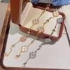 Italian Cloth Qi Lati Natural White Fritillary Four-Leaf Clover Bracelet Women'S Fashion Retro Rhombus Chalcedony Jewelry