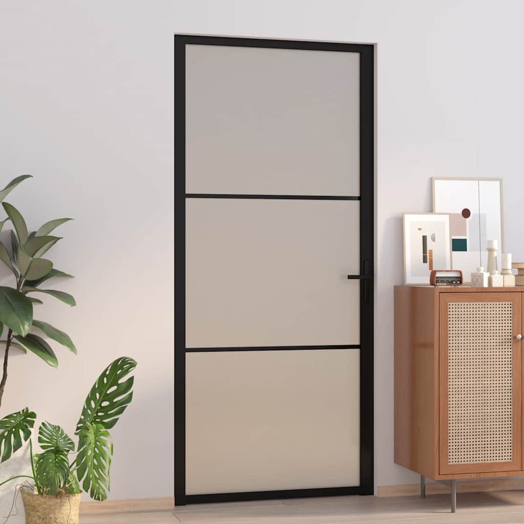 Vidaxl Innentür, 93X201,5 Cm, Schwarz, Mattglas Und Aluminium