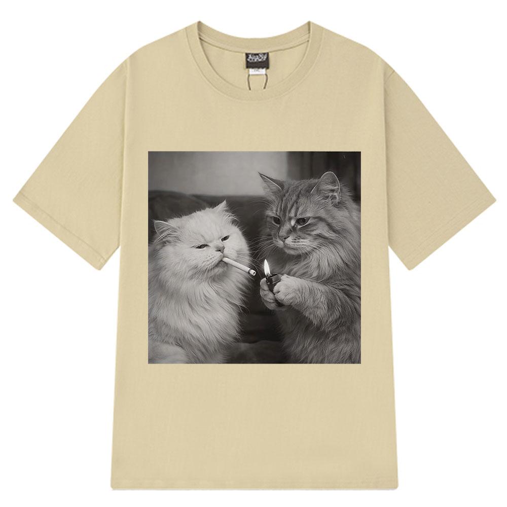 Funny Cat Meme Tshirt Unisex Vintage Casual Tshirts Summer Shortsleeved Casual LooseTshirt Streetwear