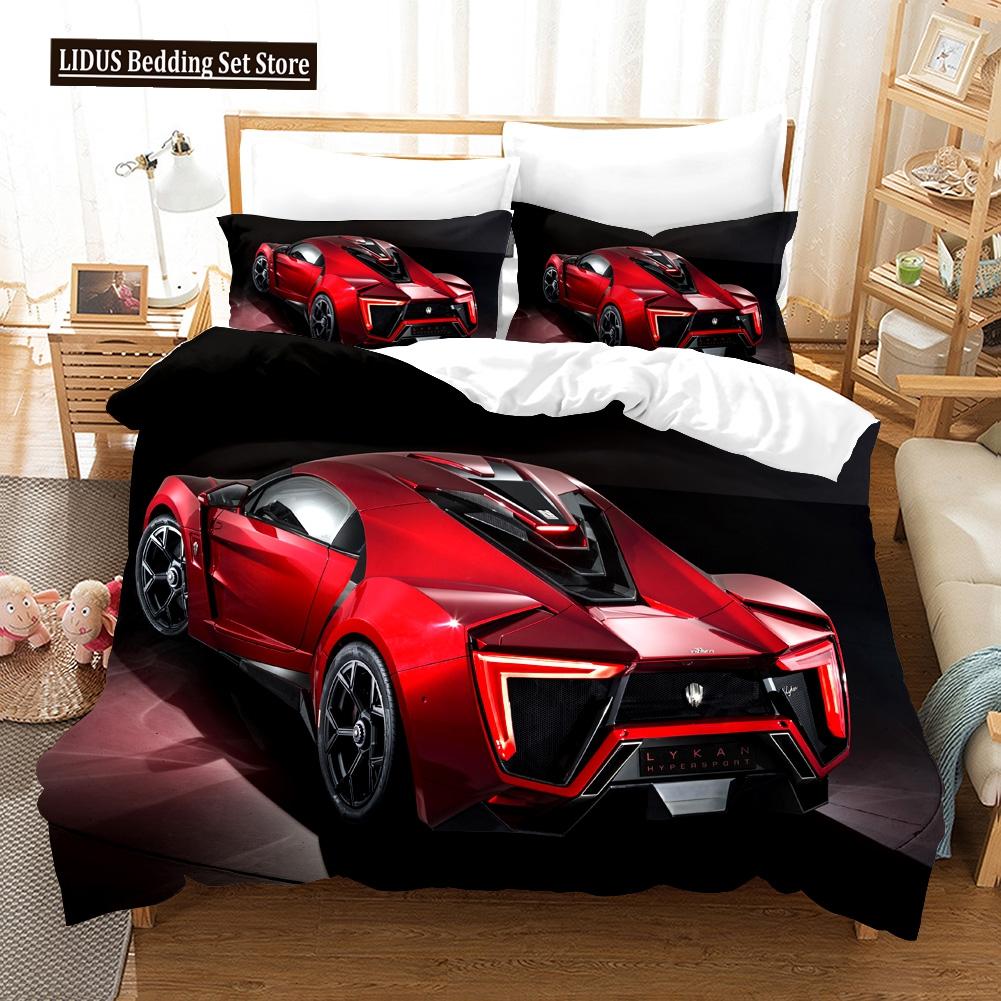 Speed Sports Car Duvet Cover Set Full Queen Size Red Cool Racing Car Bedding Sets Speed Automobile Extreme Sport Quilt Cover Set