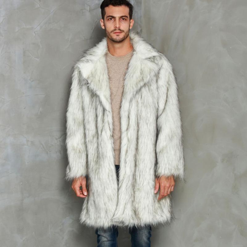 

Winter Men s Thick Faux Fur Warm Lapel Oversized Long Overcoat S бежевый