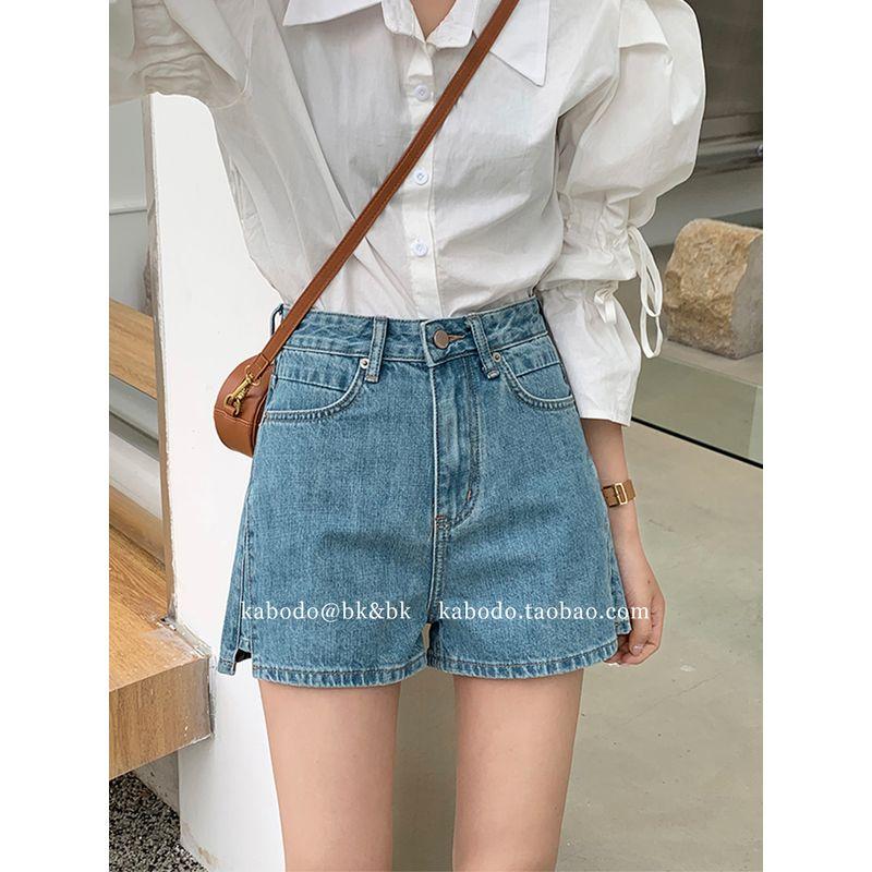 

Khaki Denim Shorts Female Kabodo81885 Summer New Hot Pants European Goods High Waist Thin Slimming A- line Wide Leg Pants Blue S