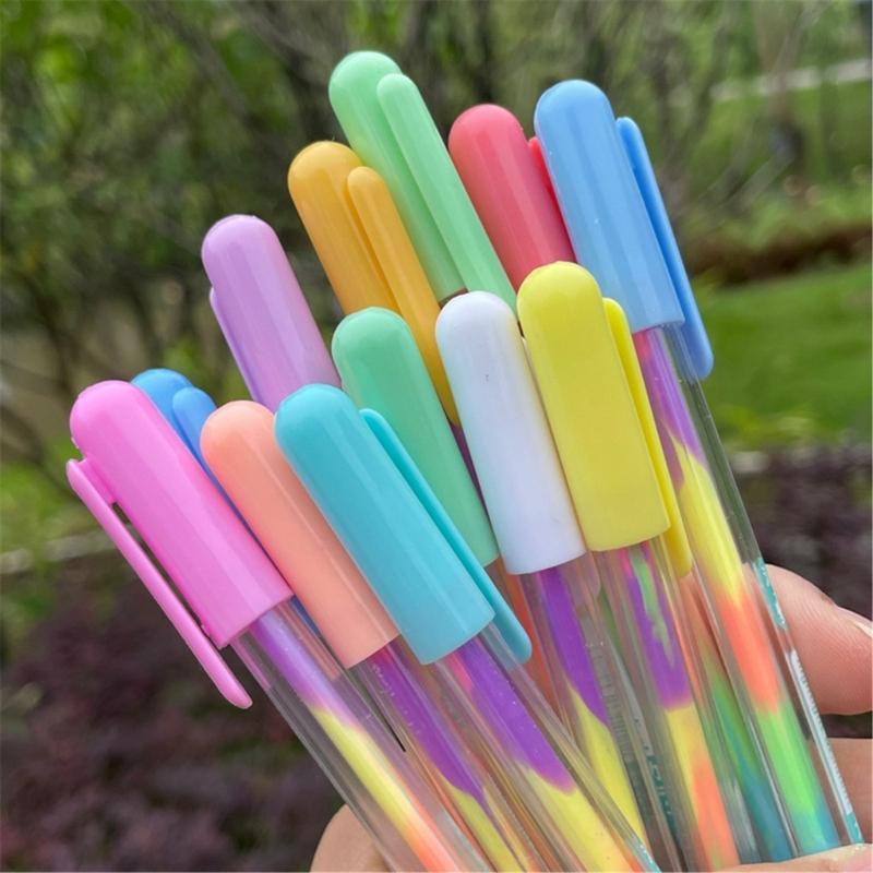 6/12 Pcs Neons Gel Pen Rainbow Ballpoint Pen Colorful Rainbow Pen Decorative Pen Stationery Supplies for Adult Student