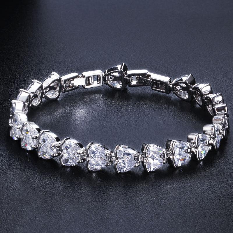 Pera Elegant Purple CZ Crystal Silver Color Leaf Shape Link Chain Tennis Bracelet for Women Fashion Prom Party Jewelry Gift B052
