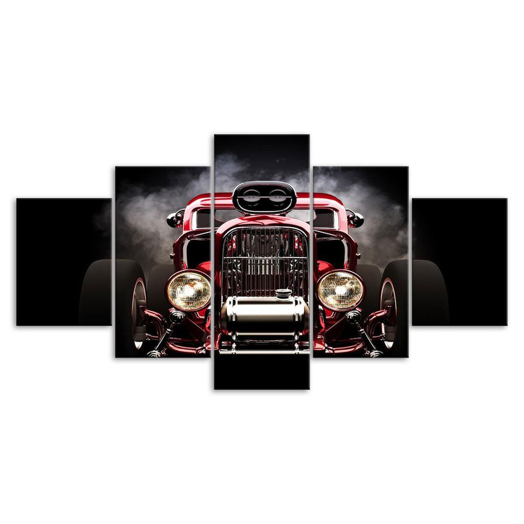 Red Rod Car Canvas 5 Piece Five Panel Print Modern Wall Art Poster Picture Home Decor Gift For Him For Her