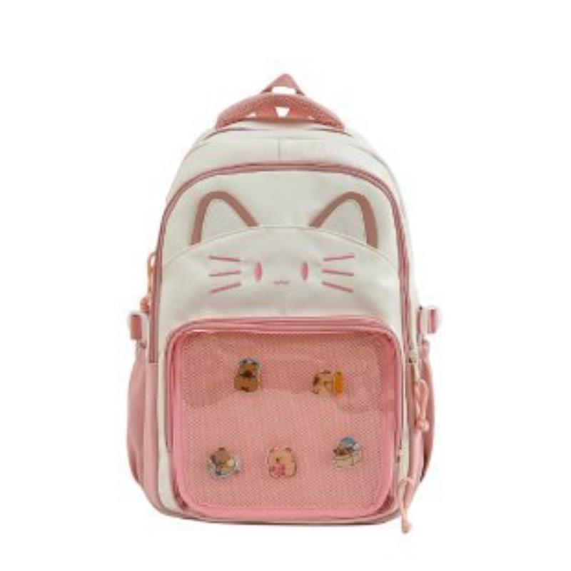 Japanese Ins Cute Cat Backpack Female Transparent Bar Pain Bag New Large-capacity Schoolbag Middle School Student Backpack