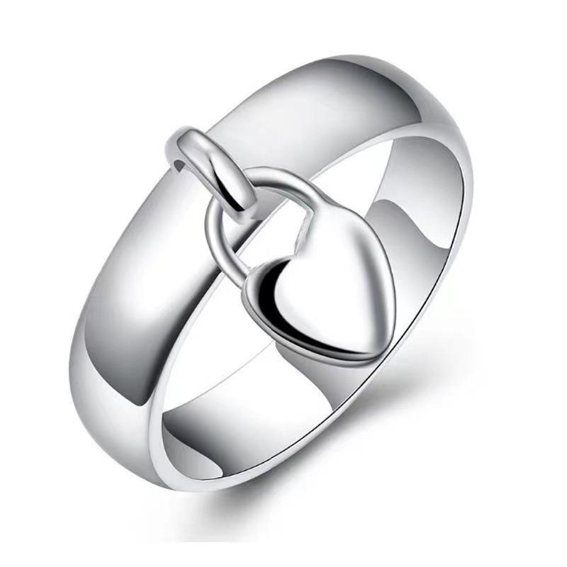 Geometric Heart Pendant Alloy Ring - Women's Gift Jewelry