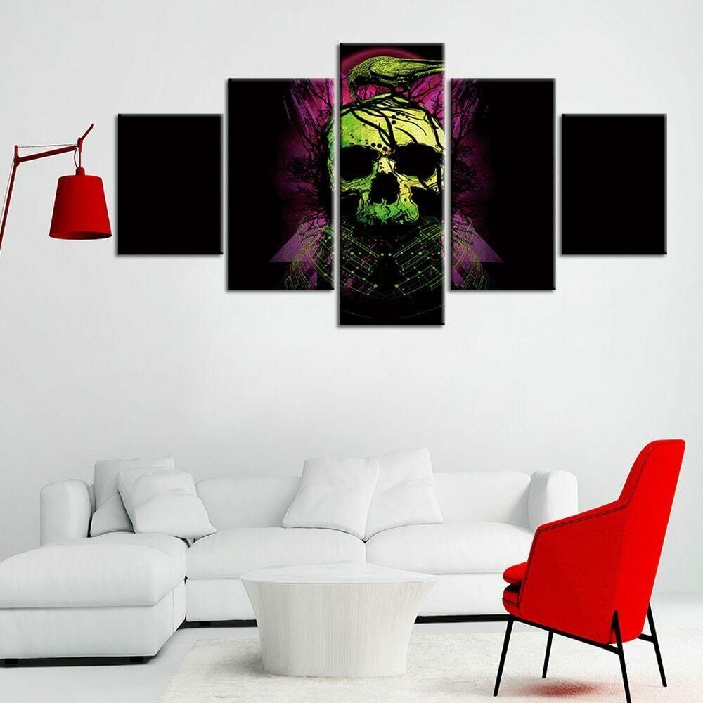 5Pcs Gothic Skull Crow Bird Decor Canvas Picture Wall Art Pictures No Framed Paintings HD Print Home Decor 5 Panel Room Decor