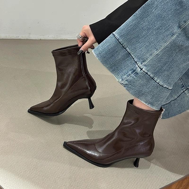 Móda Nový Styl Dámské Slim Kotníkové Boty Módní Elegantní Boty se Špičatou Špičkou Tenký Vysoký Podpatek Dámské Morder Krátké Boty Zapatos Mujer