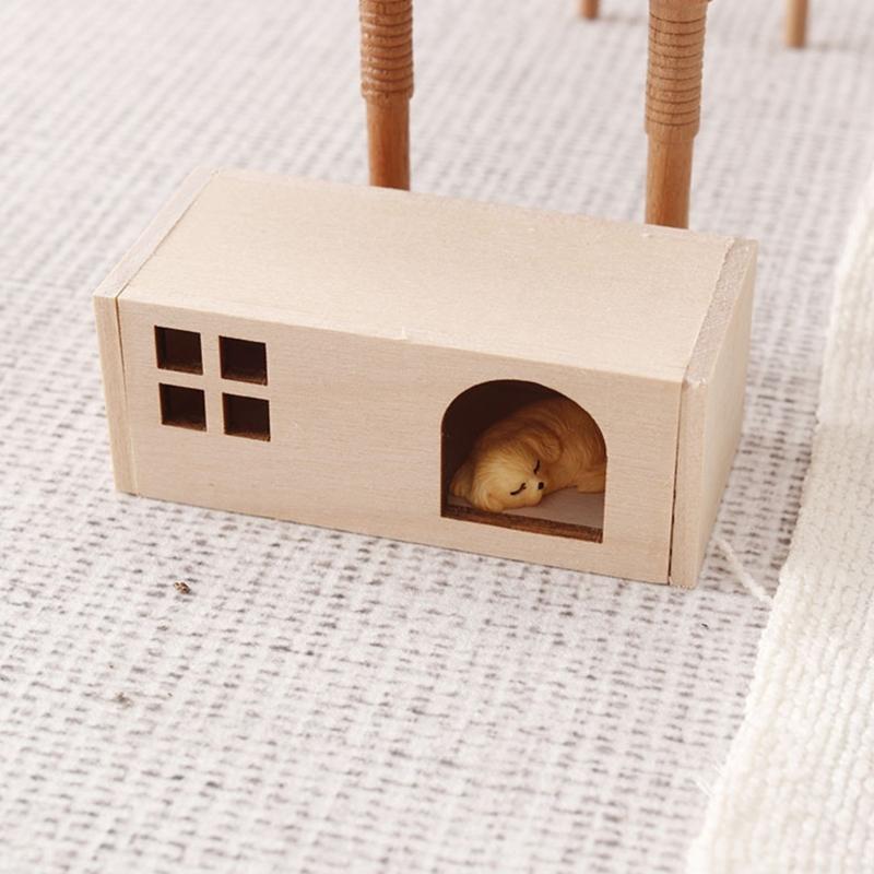 Dog Chamber Model Pet Dog House Dollhouses Pet 1:12 Scale Realistic Playset Door Pet Dog House Model Creative Fun