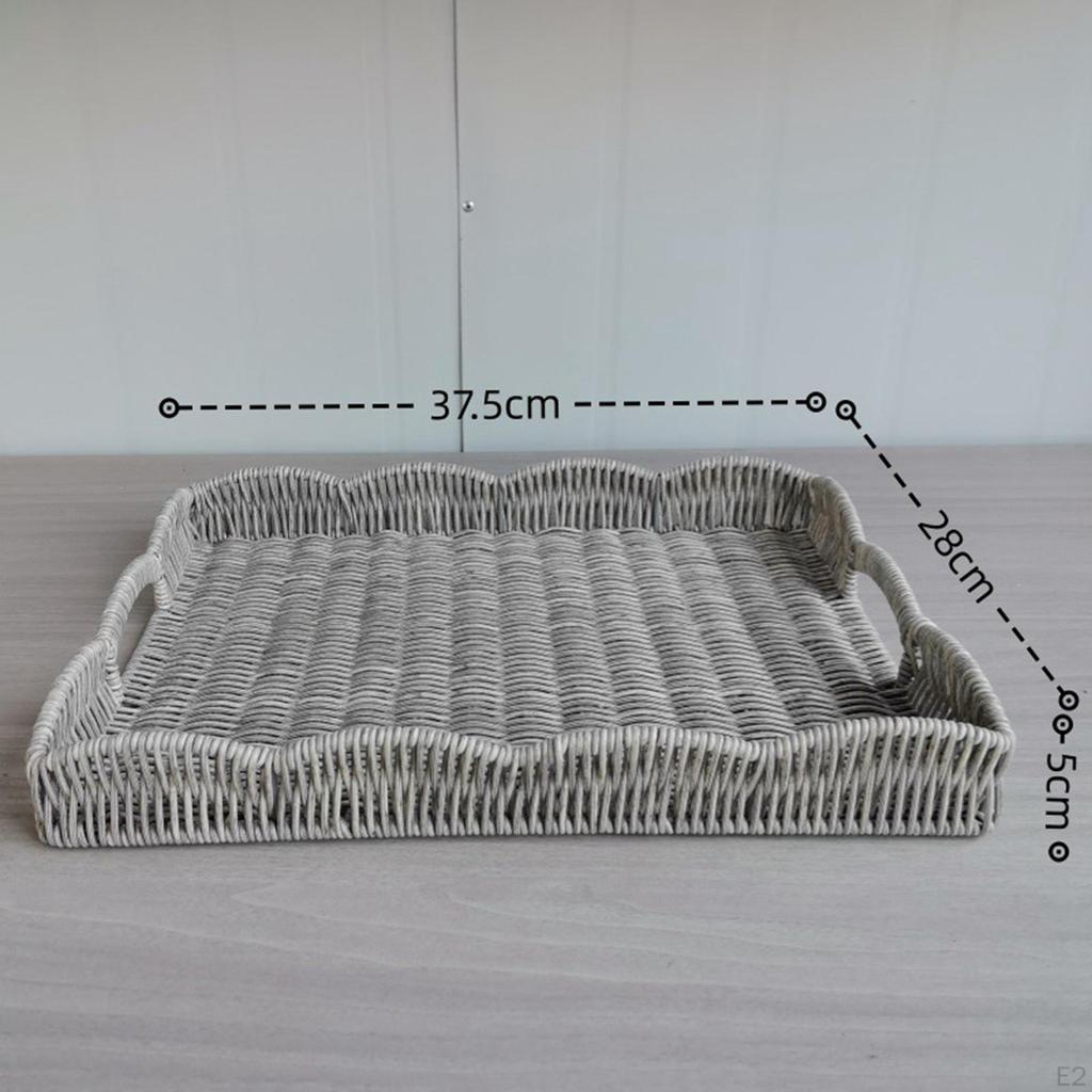 Hand Woven Serving Tray Rectangular Imitation Rattan Bread Basket for