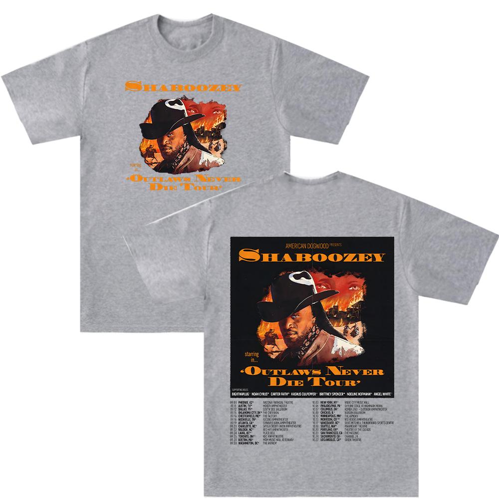 Shaboozey Outlaws Never Die Tour T-Shirts Rundhals Kurzarm Oberteile Baumwoll-T-Shirt Mode Unisex Freizeit Oberteile