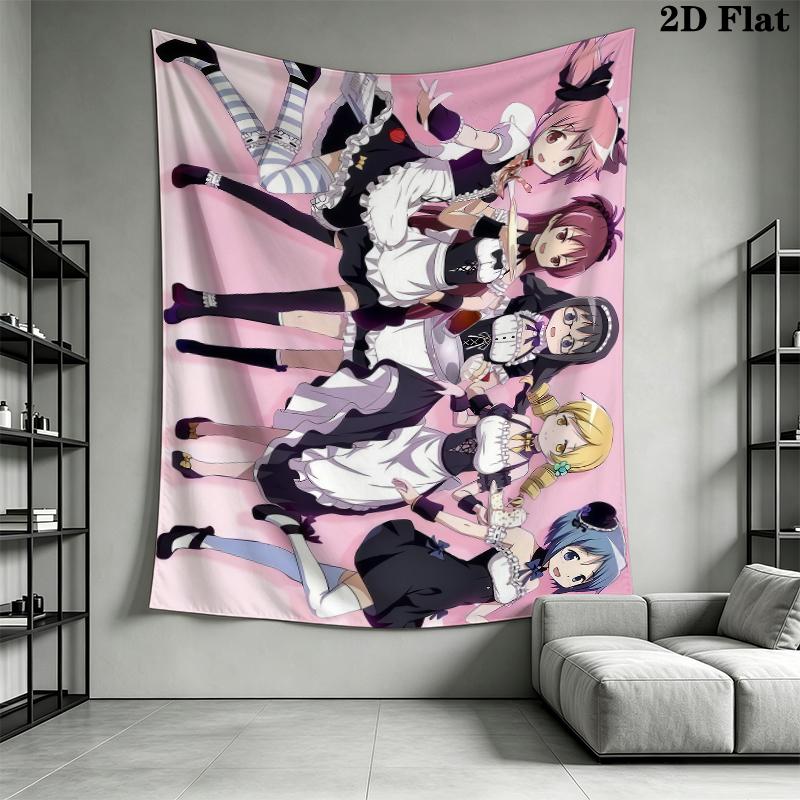 Puella Magi Madoka Magica Wall Tapestry Aesthetic Wall Hanging Printed Fabric Blanket Decorative Tapestries for Bedroom Living Room Home Decor